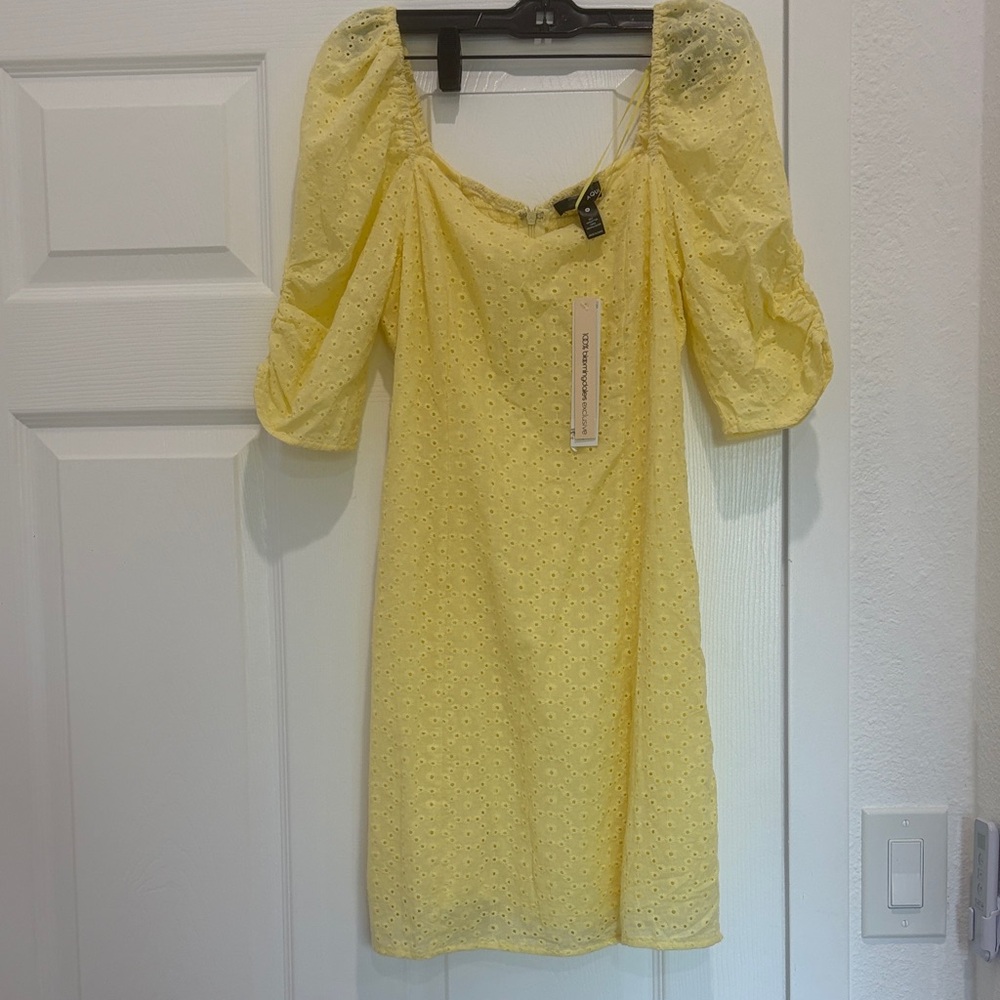 Aqua Yellow Eyelet Mini Dress